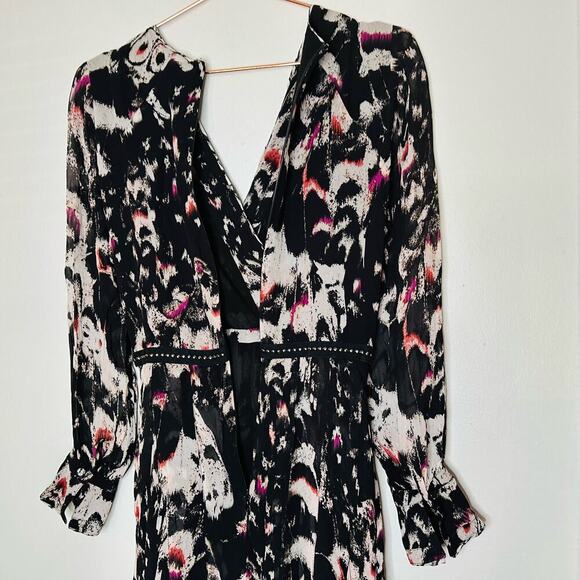ALLSAINTS Lizia Wing Silver Studded Black Floral Asymmetrical Rocker Dress Size2 - Picture 13 of 14